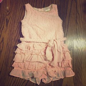 Little Girls powder pink lace romper
